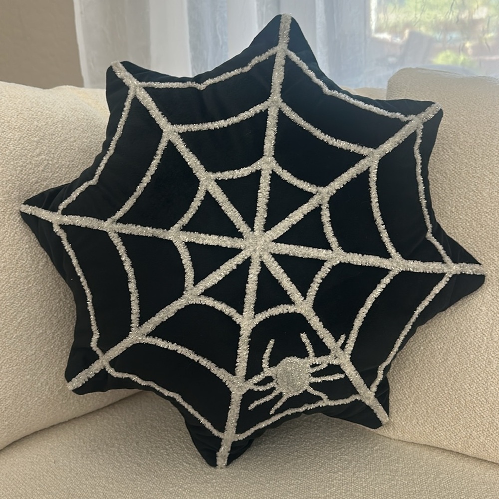 Black and Silver Spider Web Throw Pillow